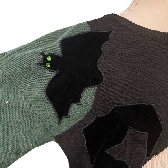 Richard Sport Halloween Ghost Cat Pumpkin Graphic Knit Velvet Applique Size M - Picture 7 of 10